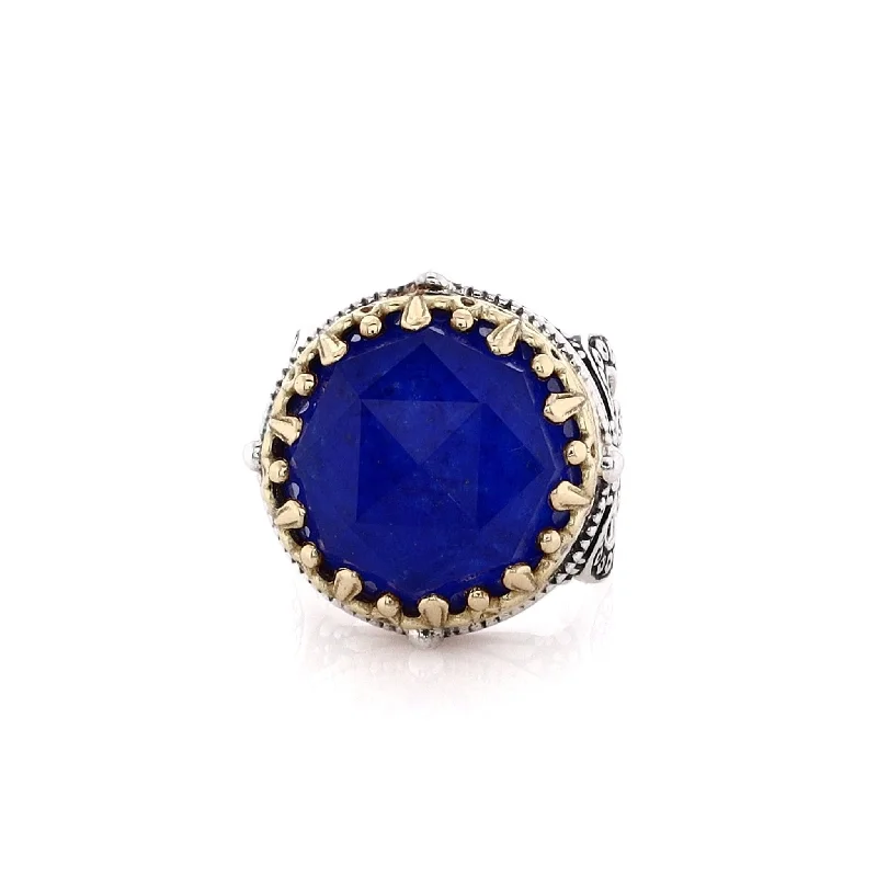Discounted Jewelry For A Glamorous Look Estate Konstantino Sterling Silver and 18 Karat Yellow Gold Round Lapis Doublet Ring
