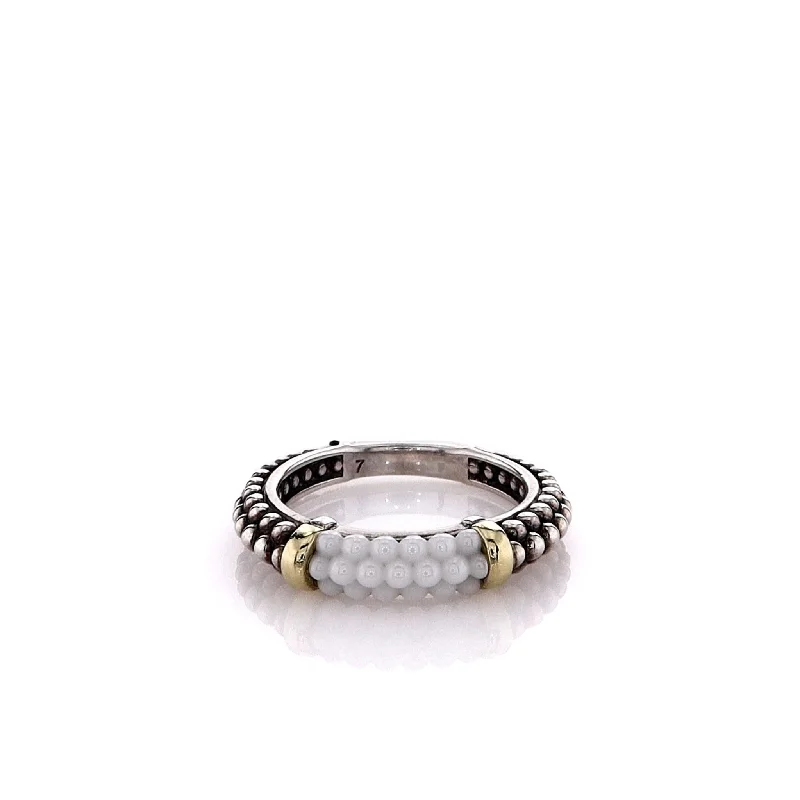 Modern Jewelry At Exclusive Discounts – Shop Today Estate Lagos Two-Tone White Ceramic Caviar Stacking Design Ring