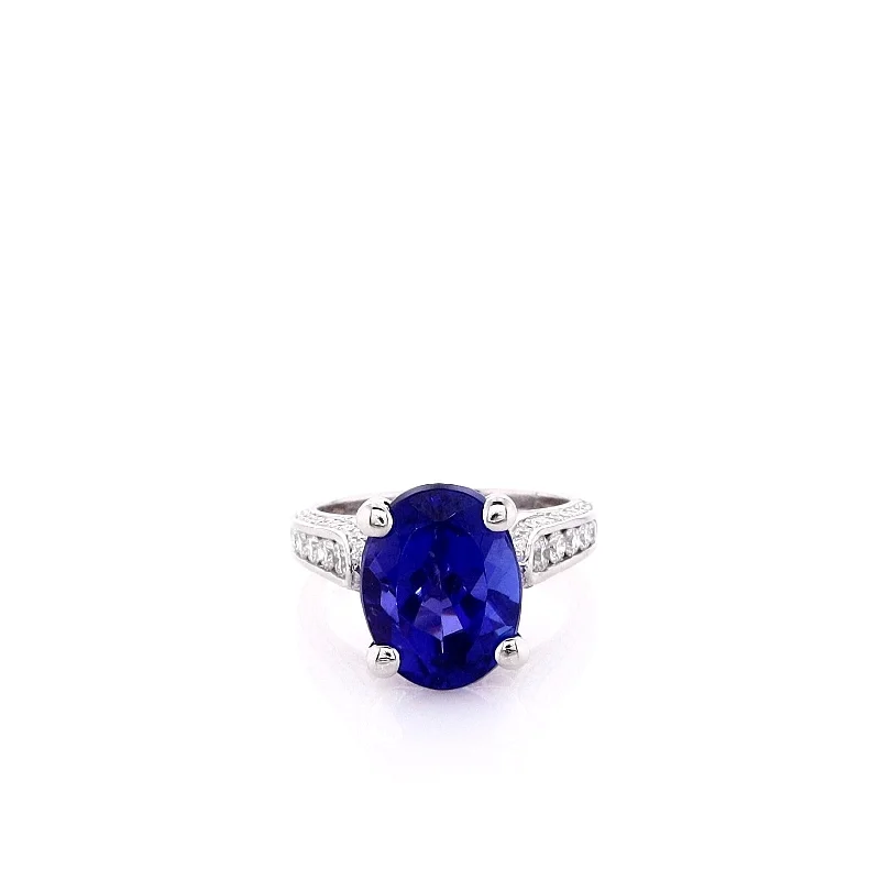 Luxury Jewelry Sale – Sparkle For Less Estate Michael M 18k White Gold 5.75ct Oval Tanzanite and Diamond Ring