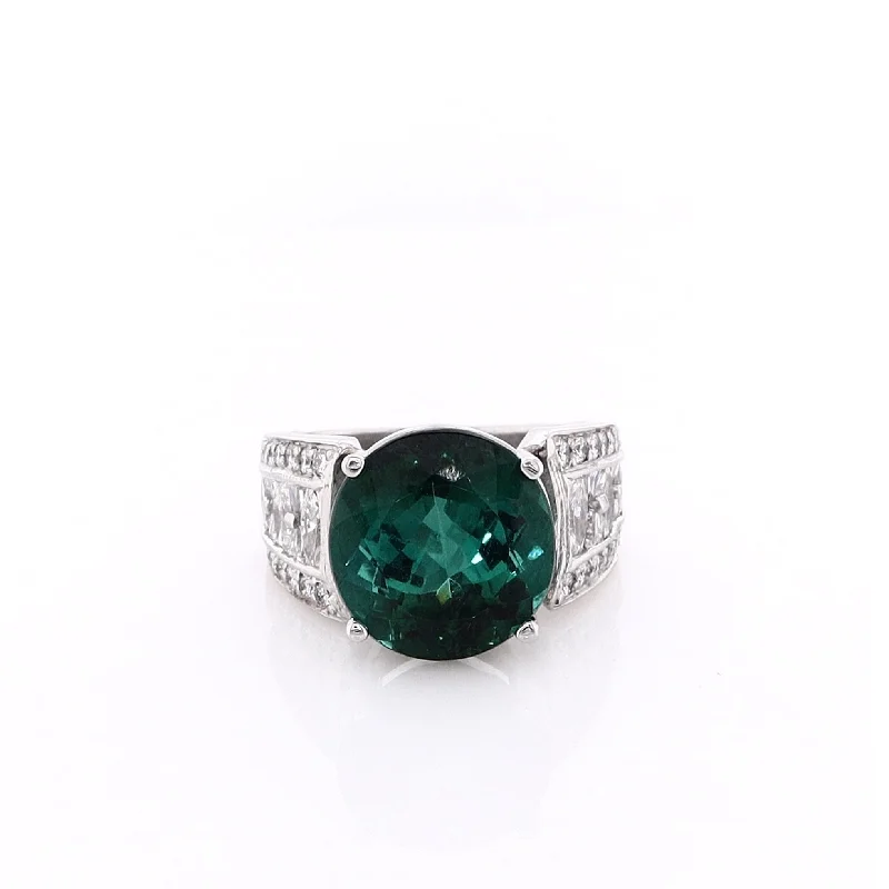 Handmade Pearl Jewelry For Timeless Elegance Estate Platinum 9.53ct Indicolite Tourmaline and Diamond Ring