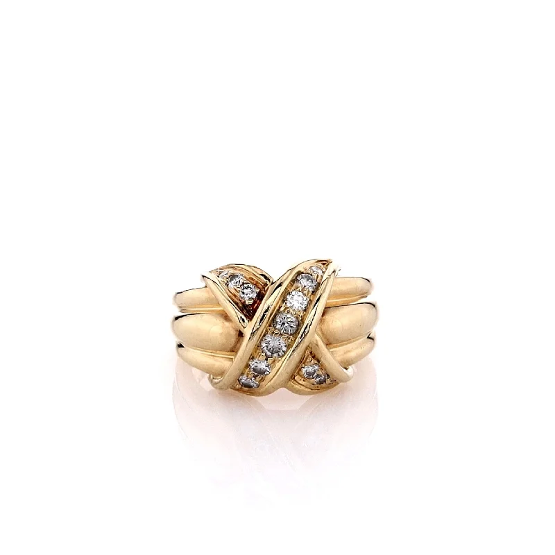 Flash Sale On Stunning Jewelry – Don't Miss Out Estate Tiffany & Co 18k Yellow Gold X Design Diamond Ring