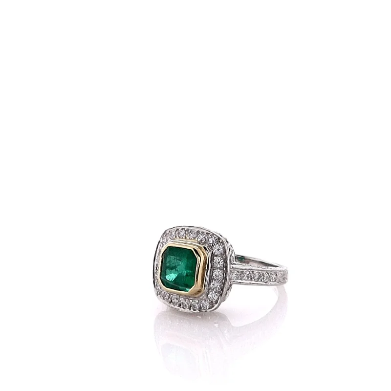 Holiday Jewelry Sale – Perfect Gifts At Great Prices Estate Two-Tone Emerald Cut Emerald and Diamond Hand Engraved Ring