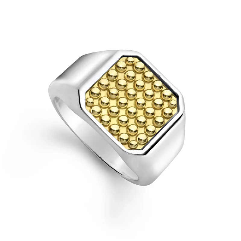 Modern Statement Jewelry For Bold Styling Lagos Anthem Two-Tone Caviar Beaded Square Ring