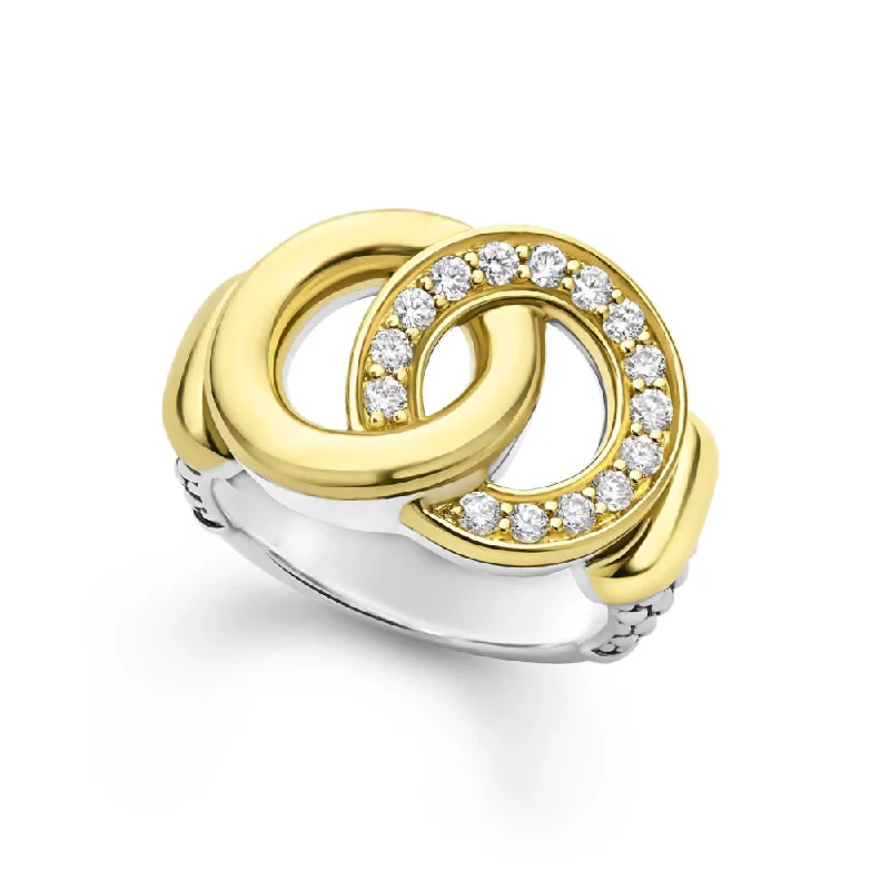 Premium Diamond Jewelry At Once-In-A-Lifetime Discounts Lagos Signature Caviar Two-Tone Interlocking Diamond Statement Ring