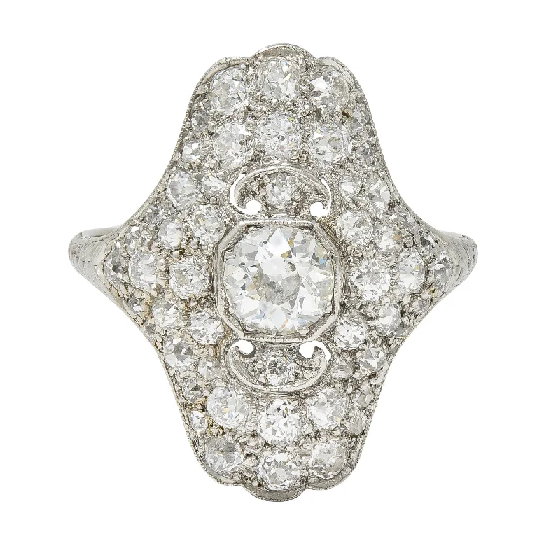 Premium Diamond Jewelry For Unforgettable Moments Late Edwardian 1.91 CTW Diamond Platinum Scroll Antique Dinner Ring