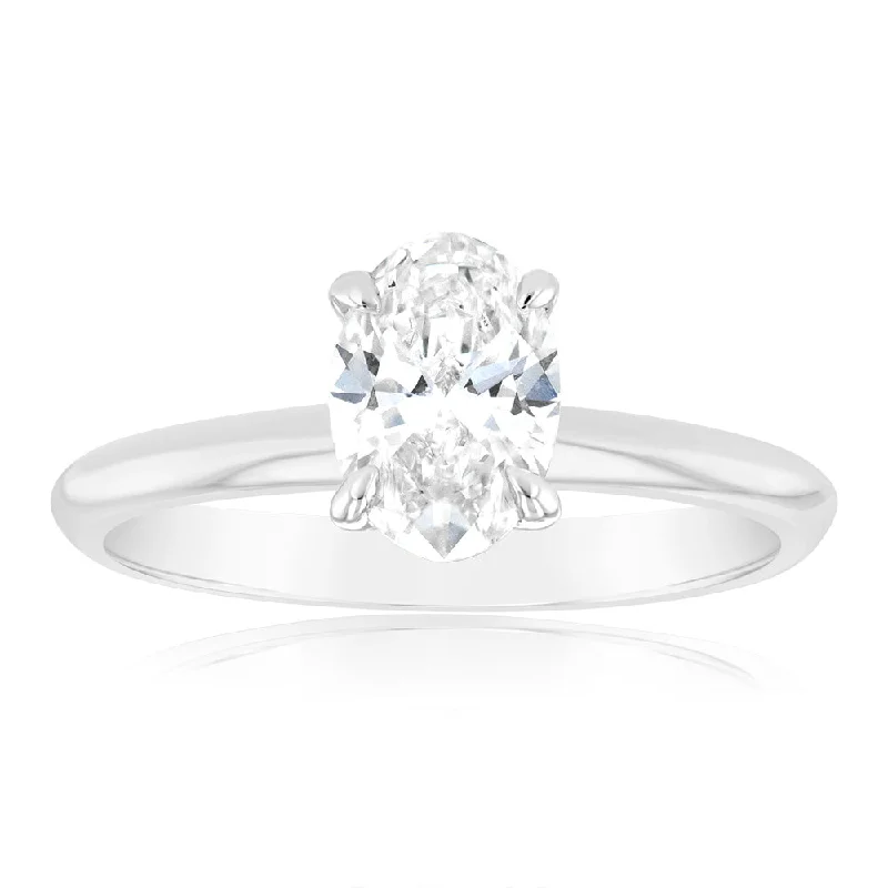 Get The Jewelry You Love At A Price You Love Luminesce Lab Grown 1 Carat Certified Oval Engagement Ring in 18ct White Gold