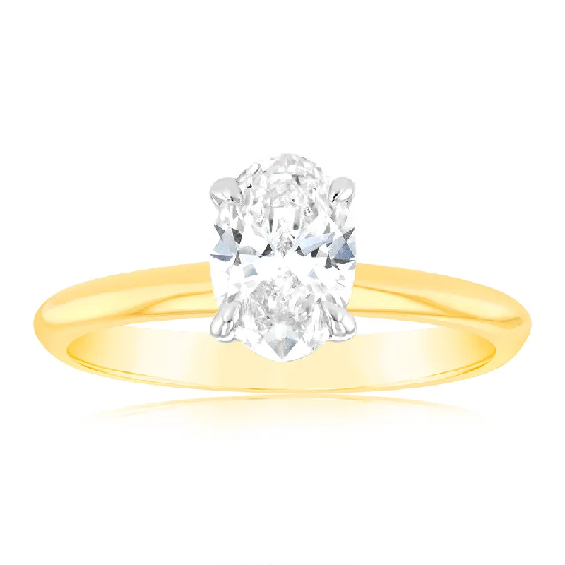 Flash Sale On Elegant Jewelry – Don't Miss Out Luminesce Lab Grown 1 Carat Certified Oval Engagement Ring in 18ct Yellow Gold