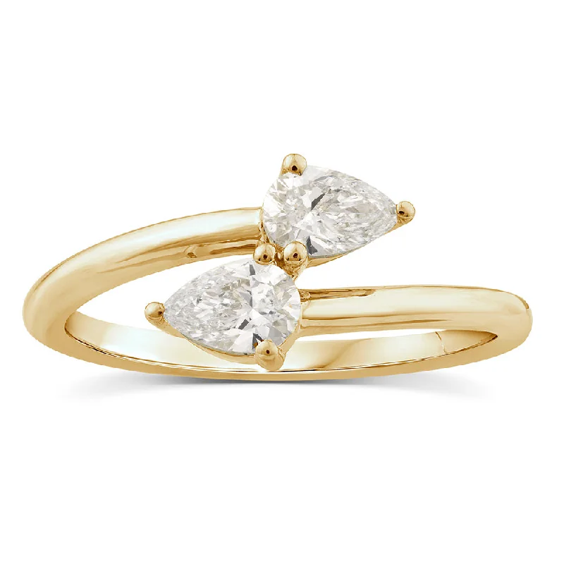 Don't Miss Our Biggest Jewelry Sale Of The Season Luminesce Lab Grown 10ct Yellow Gold Pear Cut 1/2 Carat Diamond Ring
