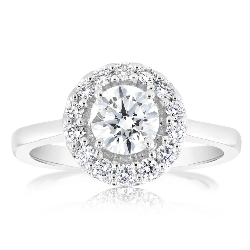 Once-A-Year Jewelry Sale – Grab Your Favorites Now Luminesce Lab Grown 18ct White Gold 1 Carat Diamond Brilliant Halo Engagement Ring