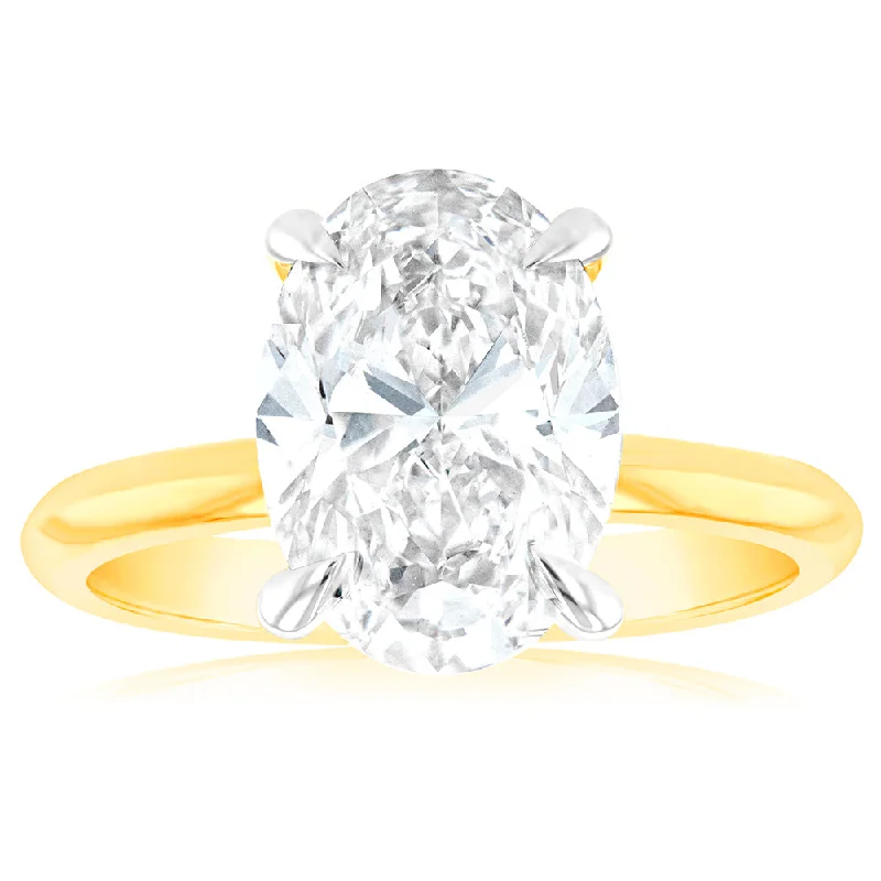 Premium Jewelry, Premium Discounts – Act Fast Luminesce Lab Grown Certified 3 Carat Diamond Oval Solitaire Engagement Ring in 18ct Yellow Gold