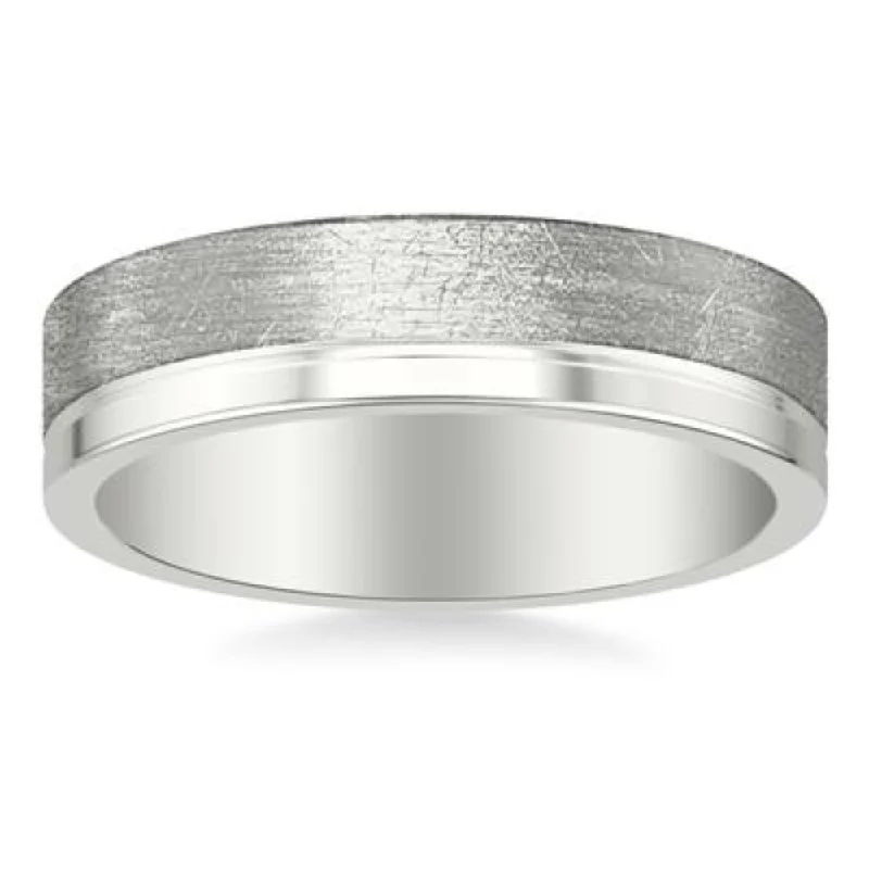 The Biggest Jewelry Sale Of The Year Is Here Men's Platinum 6mm Wedding Band with Crystaline and Polished Finishes