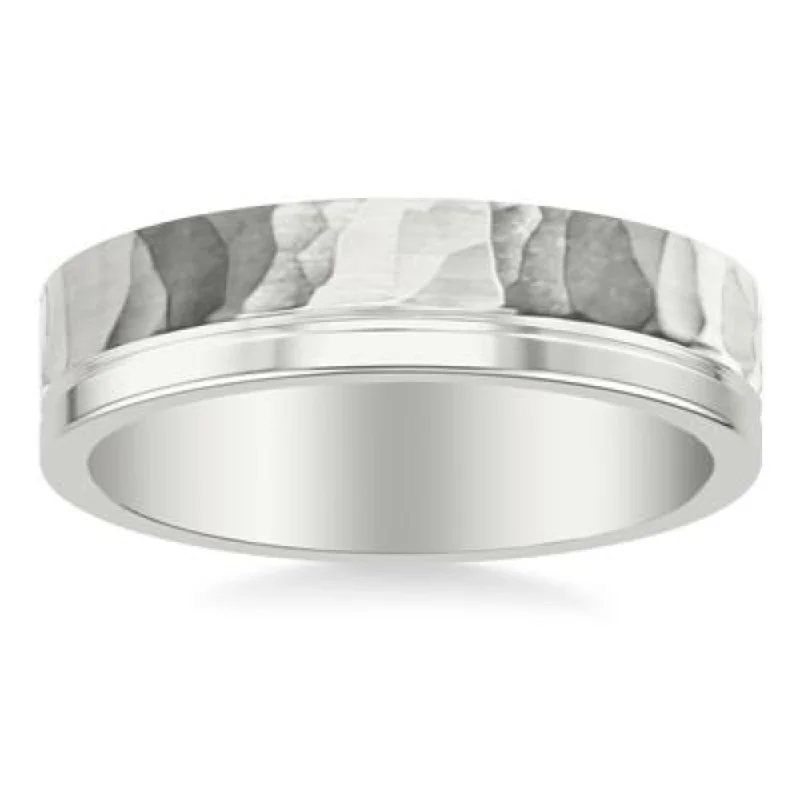 Best Jewelry Sale – Shop Exclusive Designs Now Men's Platinum 6mm Wedding Band with Hammer and Polished Finish