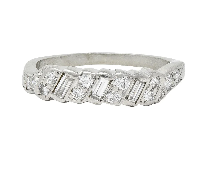 Exclusive Jewelry Discounts – Shop Now For Savings Mid-Century 0.62 CTW Diamond Platinum Ribbon Vintage Band Ring