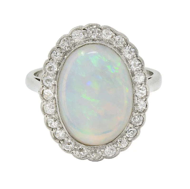 Shine In Style – Shop Jewelry Discounts Today Opal Art Deco Jelly Opal Diamond Platinum 18 Karat Gold Vintage Halo Ring