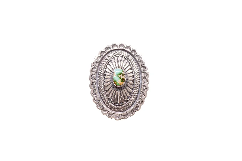 Customized Silver Jewelry For Unique Style Royston Turquoise Concho Ring | Artisan Handmade