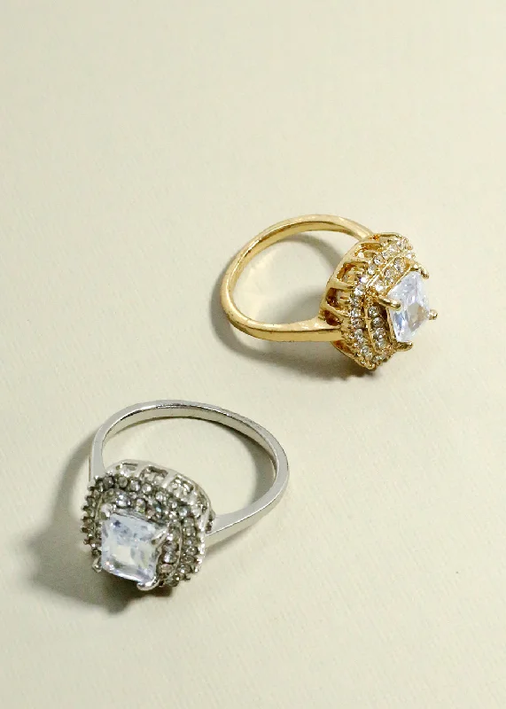 Grab Stylish Jewelry Before The Sale Ends Rhinestone & Square Gemstone Ring
