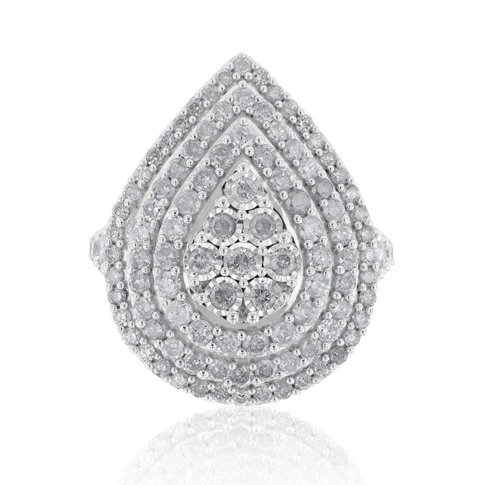 Last Chance To Grab Your Favorite Jewelry At A Discount Sterling Silver and 9ct Yellow Gold 3 Carat Diamond Pear Shaped Cluster Ring
