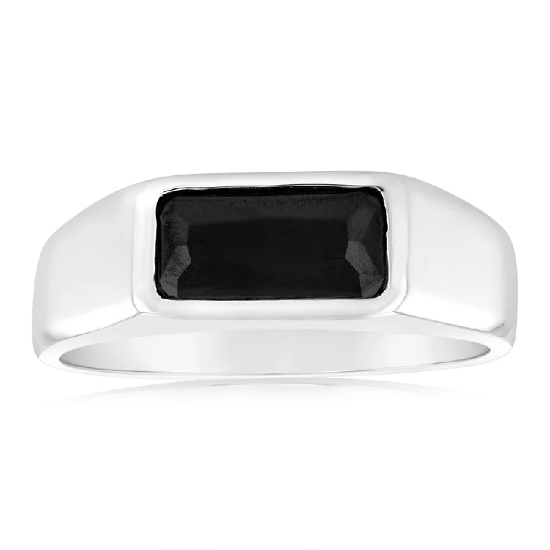 Handcrafted Jewelry Sale – Unique Designs At Low Prices Sterling Silver Black Rectangle Cubic Zirconia Ring