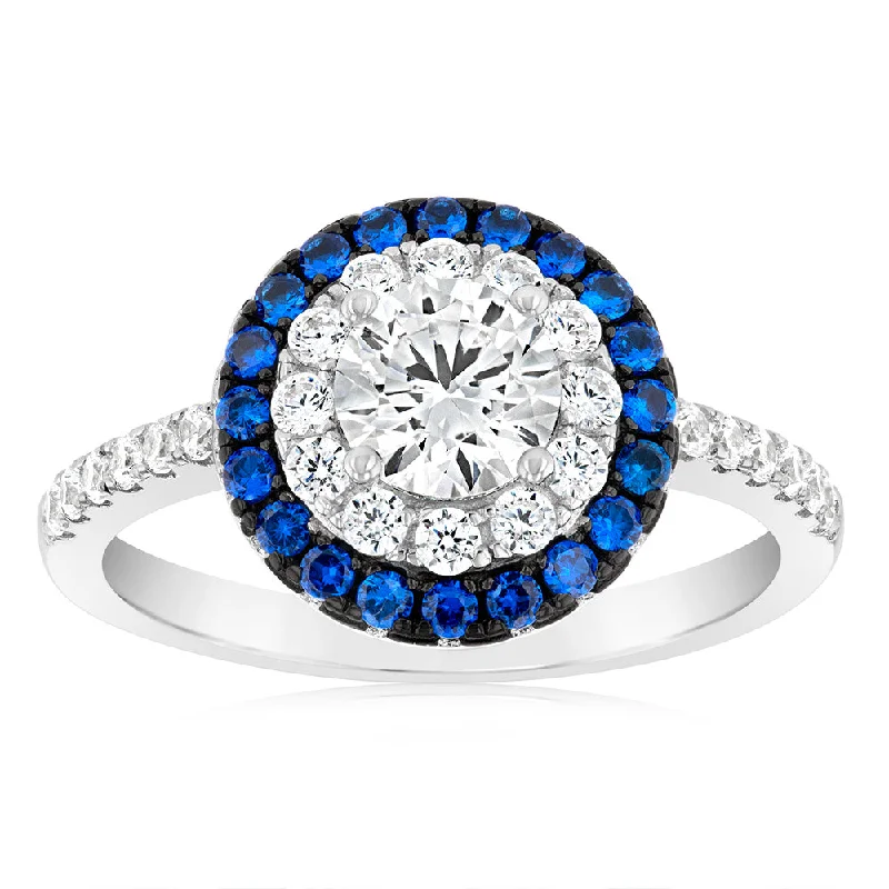Affordable Glamour – Premium Jewelry At Special Prices Sterling Silver Blue And White Zirconia Fancy Ring
