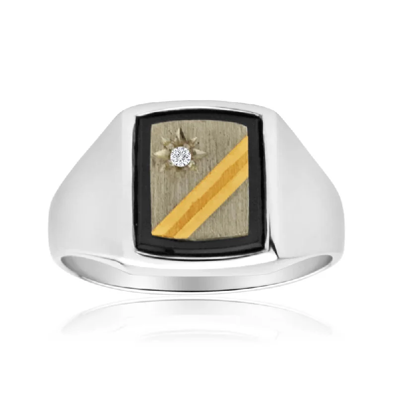 Make Every Moment Shine – Jewelry Discounts Available Sterling Silver Cubic Zirconia + Onyx Gents Ring