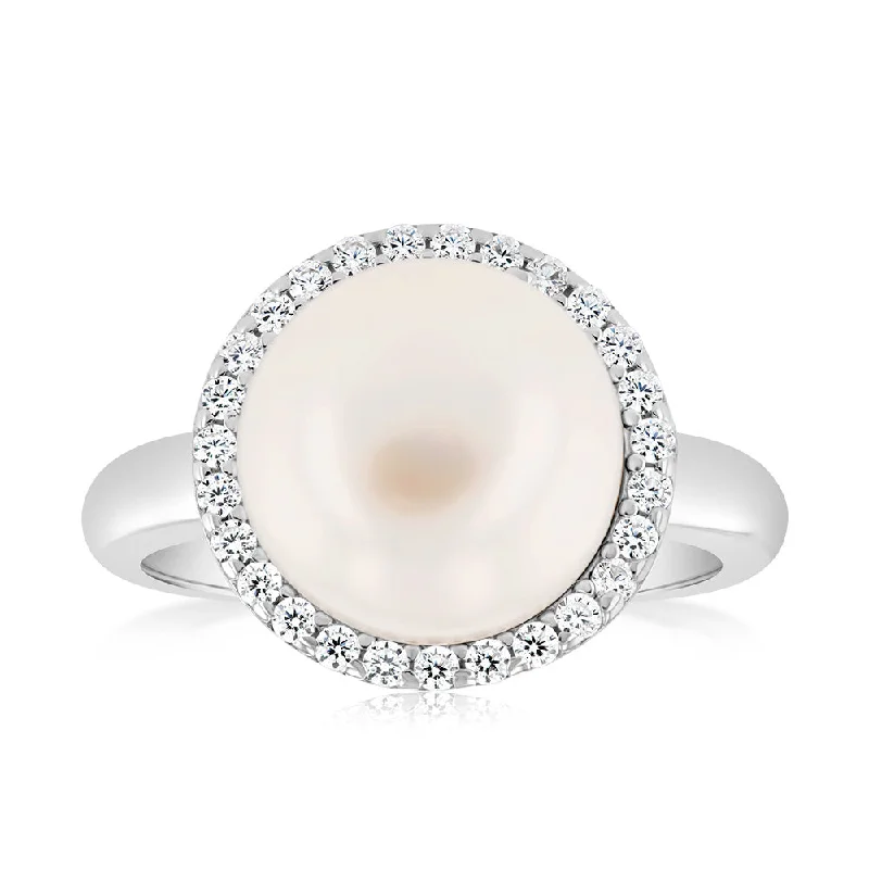 Discounted Jewelry For A Glamorous Look Sterling Silver Fresh Water Pearl And Zirconia Fancy Ring