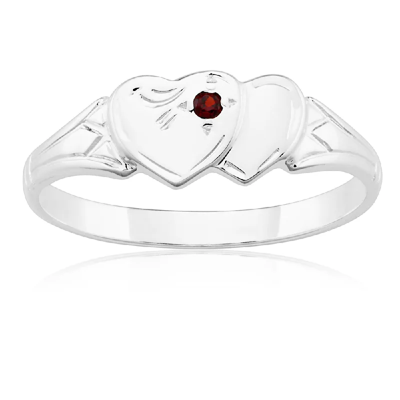 Special Sale On Handcrafted Jewelry – Shop Today Sterling Silver Garnet 2Heart Signet Ring Size L