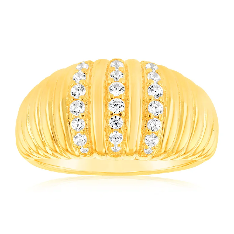 Shop Elegant Jewelry At Unbeatable Prices Sterling Silver Gold Plated Zirconia Polished Ribbed Ring