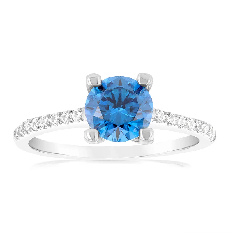 Unmissable Jewelry Clearance – Final Reductions Sterling Silver Ink Blue Zirconia 4 Claw Ring
