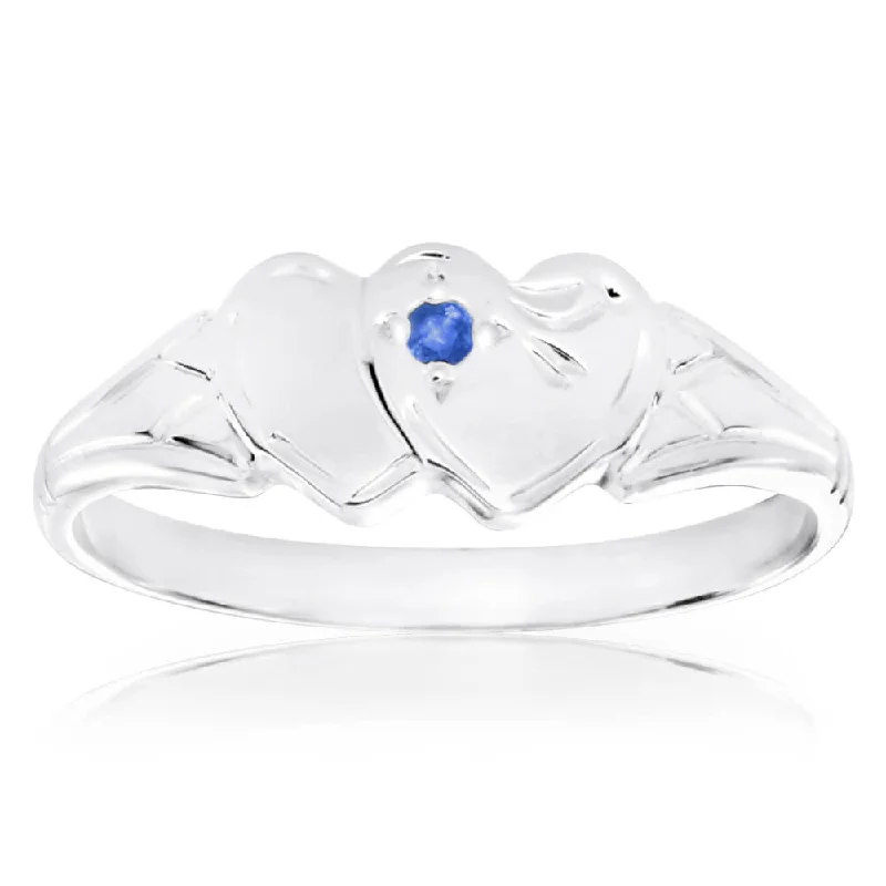 The Perfect Jewelry Piece At The Perfect Price Sterling Silver Natural Sapphire 2Heart Signet Ring Size L