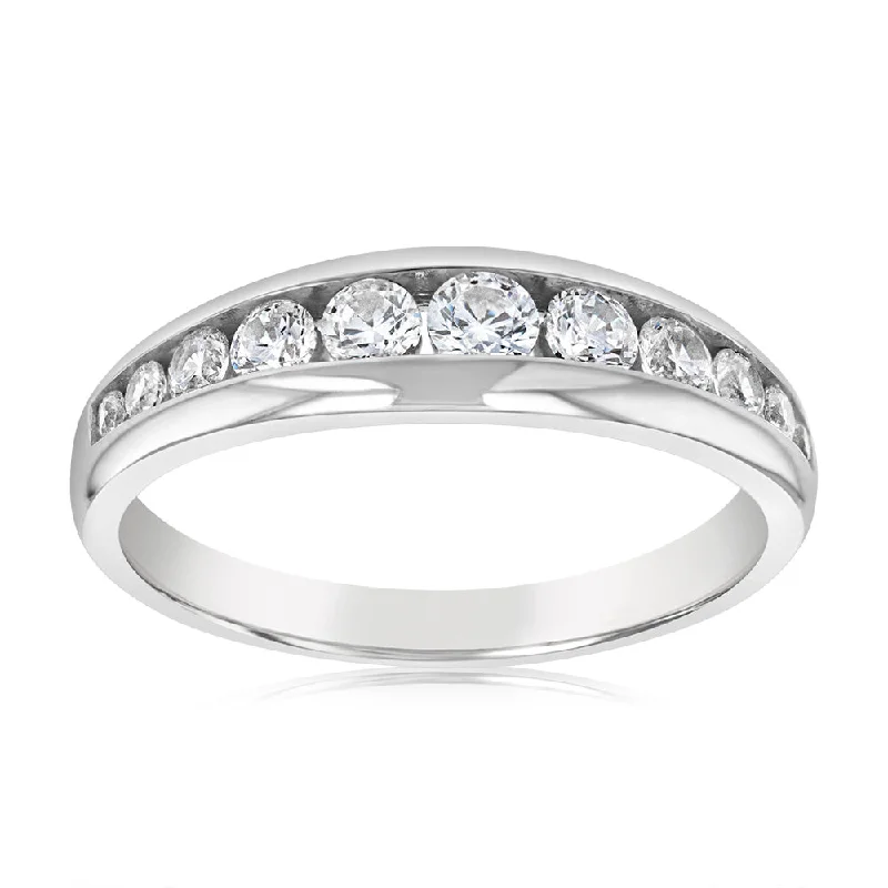 Buy More, Save More – Special Jewelry Discounts Sterling Silver Rhodium Plated Curbic Zirconia Channel Ring