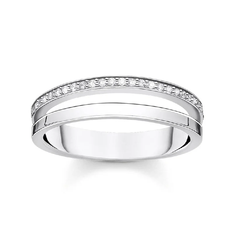 Flash Sale On Stunning Jewelry – Don't Miss Out Sterling Silver Thomas Sabo Charm Club Zirconia Double Band Ring