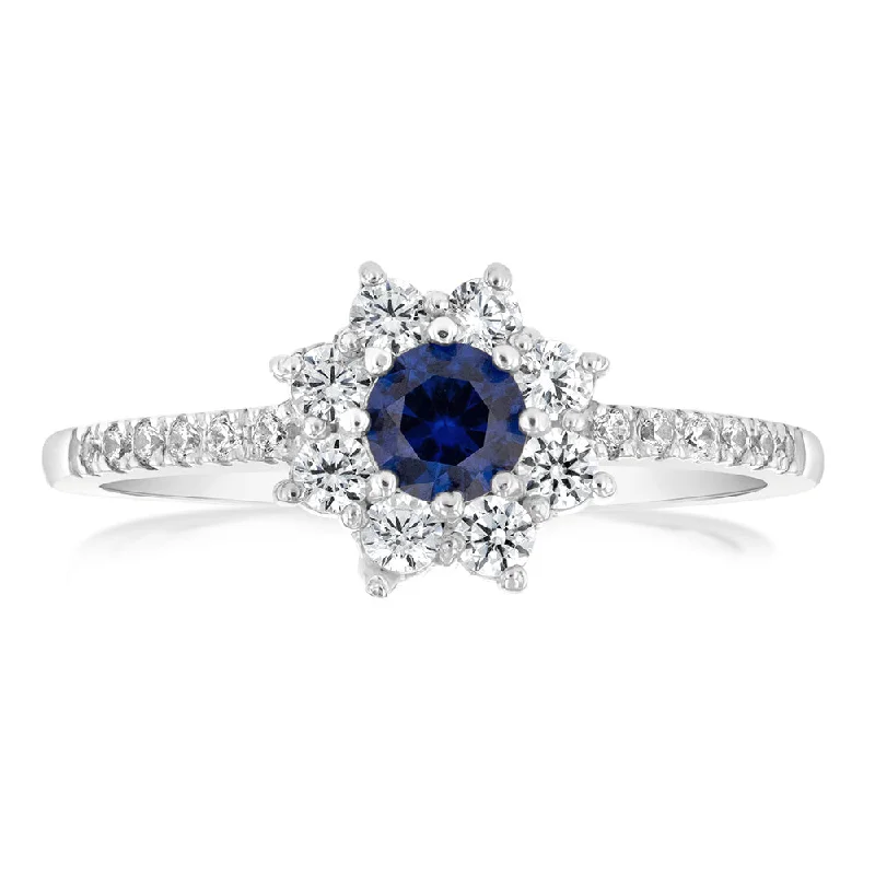 Luxury Meets Affordability – Jewelry Sale Live Now Sterling Silver White And Blue Zirconia Flower Ring