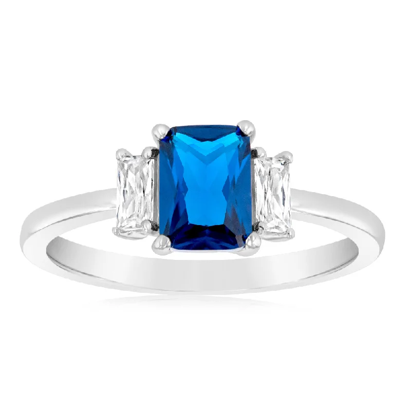 Premium Jewelry Now Available At Special Discounts Sterling Silver White And Sapphire Blue Zirconia Fancy Ring