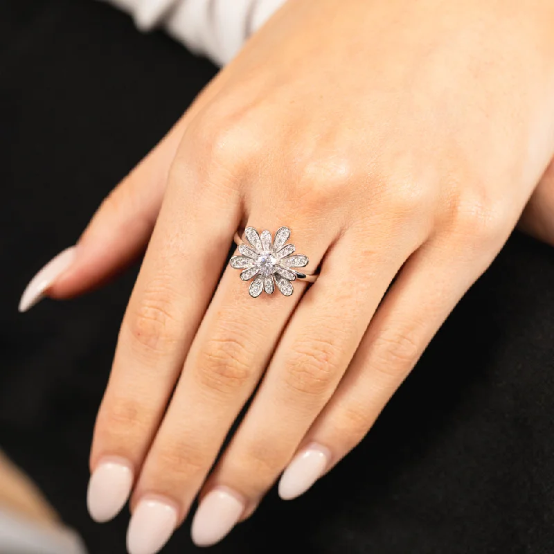 Versatile Layering Jewelry For Effortless Chic Sterling Silver Zirconia Fancy Flower Ring