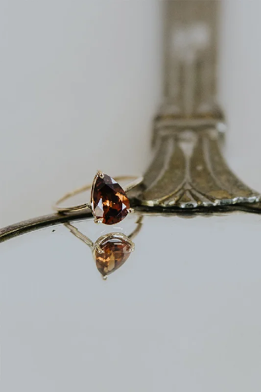 Affordable Luxury Jewelry For Every Occasion Teardrop Orange Zircon Ring - 14K Yellow Gold