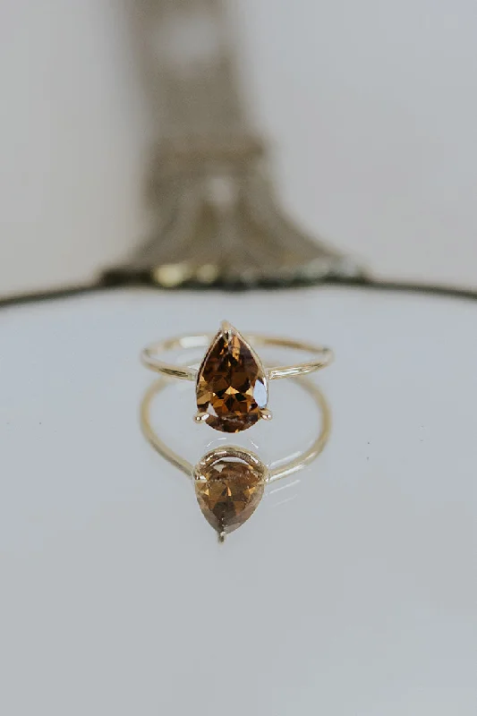 Trending Jewelry Styles Now At Limited-Time Discounts Teardrop Yellow-Orange Zircon Ring - 14K Yellow Gold