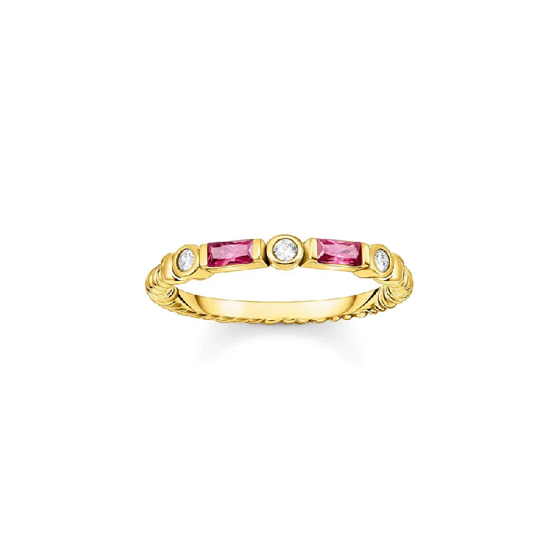 Best-Selling Jewelry Now Available At Special Deals Thomas Sabo Sterling Silver Gold Plated Mystic Island Red Cubic Zirconia Ring