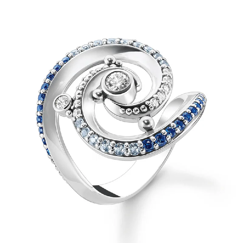 Trending Jewelry Now At Unbeatable Prices Thomas Sabo Sterling Silver Ocean Curled Wave Blue Cubic Zirconia Ring