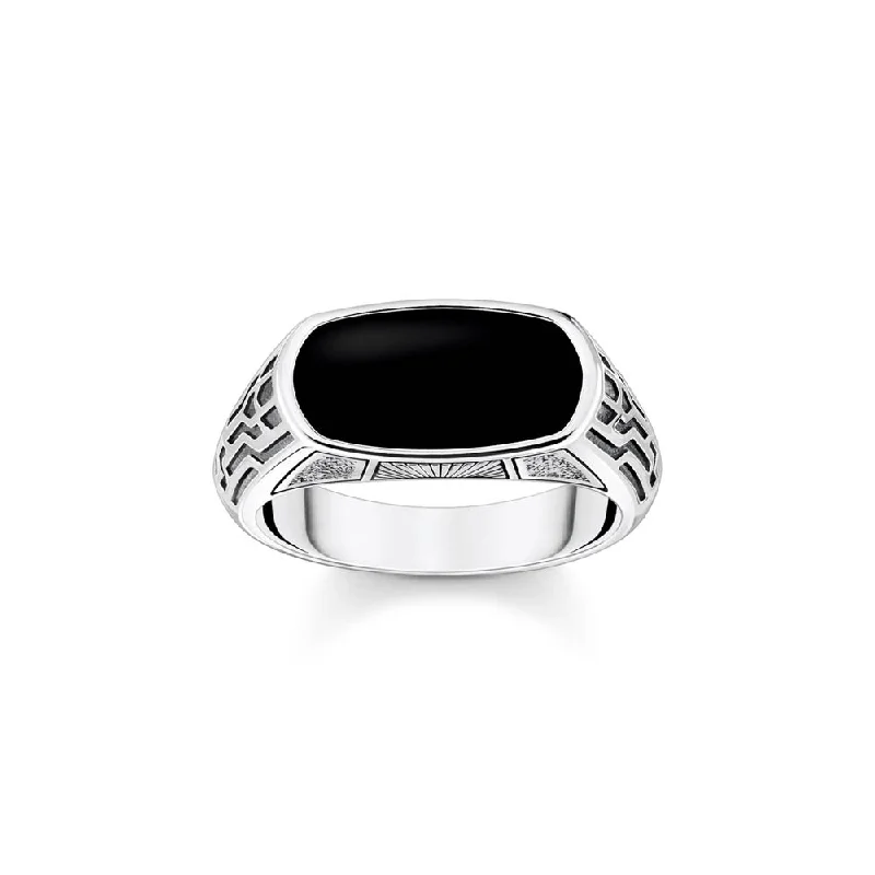 Unique Jewelry Designs Now At Discounted Rates Thomas Sabo Sterling Silver Rebel Cliffs Onyx Signet Ring