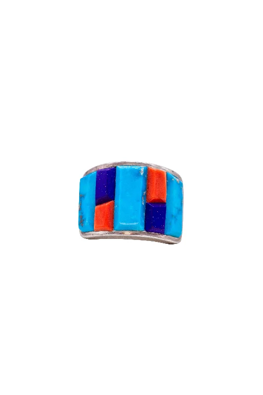 Luxury Jewelry At Unbeatable Discounts Kingman Turquoise, Coral, and Lapis Ring | Tim Busch
