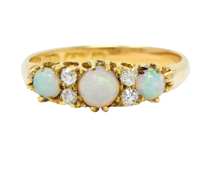 Dazzle In Elegance With Our Biggest Jewelry Sale Victorian Opal Diamond 18 Karat Yellow Gold Antique Band Ring