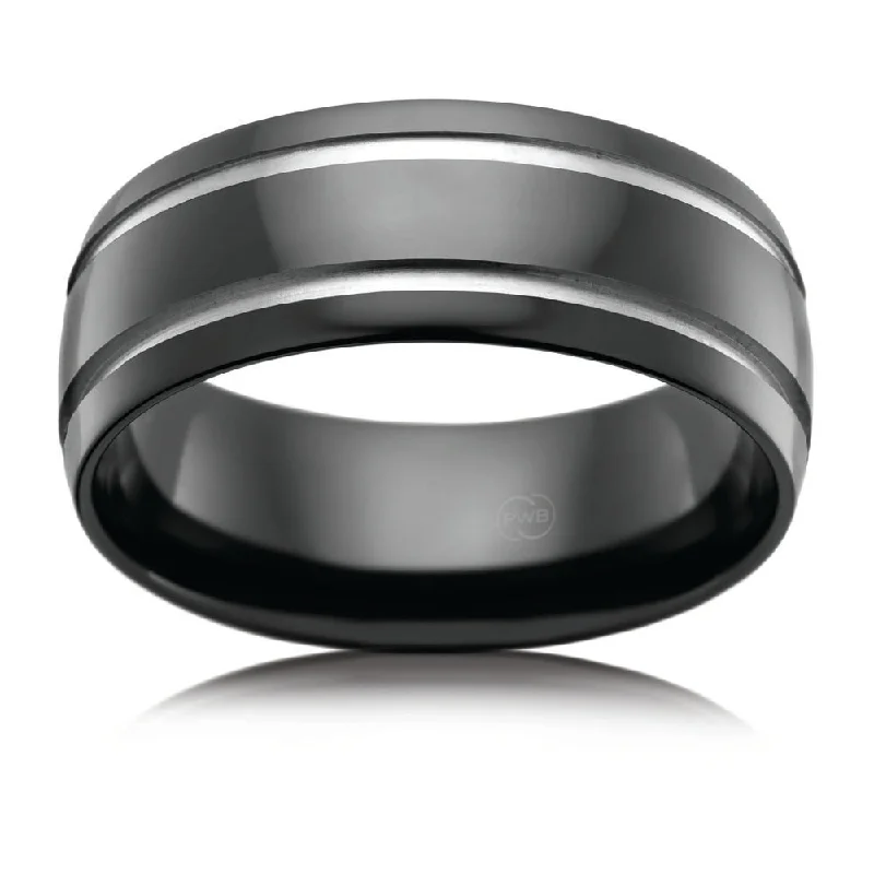 Handcrafted Jewelry Sale – Unique Designs At Low Prices Zirconium 8mm Gents Ring 2 Grooves. Size U.