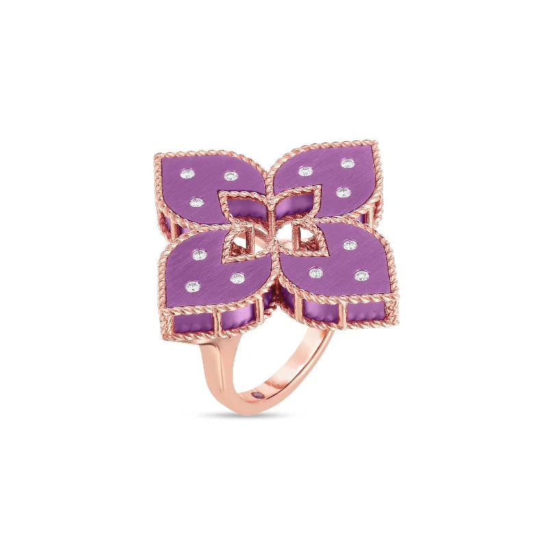 Celebrate Every Occasion With Sparkling Savings Large Purple Titanium and Diamond Flower Ring Celebrate Every Occasion With Sparkling Savings Large Purple Titanium and Diamond Flower Ring