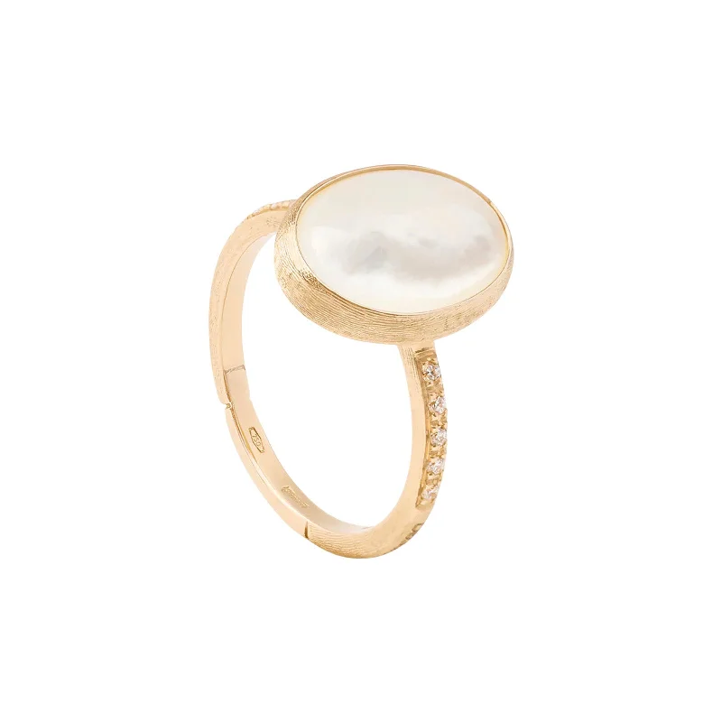 Bohemian-Inspired Jewelry For Free-Spirited Fashion Siviglia Mother of Pearl Ring with Diamond Pavé Shank Bohemian-Inspired Jewelry For Free-Spirited Fashion Siviglia Mother of Pearl Ring with Diamond Pavé Shank