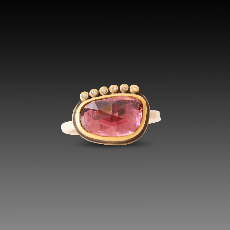 Final Call For Exquisite Jewelry At Reduced Rates Pink Tourmaline Ring with Diamond Line