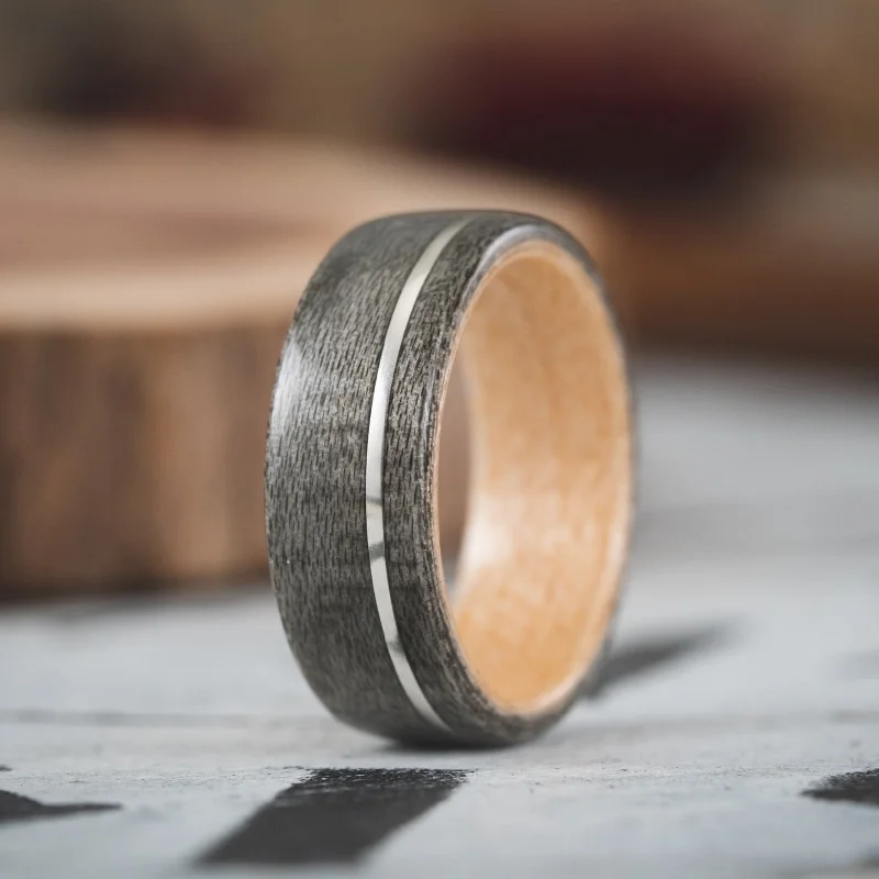 Big Discounts On Elegant Jewelry Collections (In-Stock) Weathered Maple Wooden Ring, Natural Maple Liner & Offset Sterling Silver - Size 9.25 | 8mm Wide Big Discounts On Elegant Jewelry Collections (In-Stock) Weathered Maple Wooden Ring, Natural Maple Liner & Offset Sterling Silver - Size 9.25 | 8mm Wide
