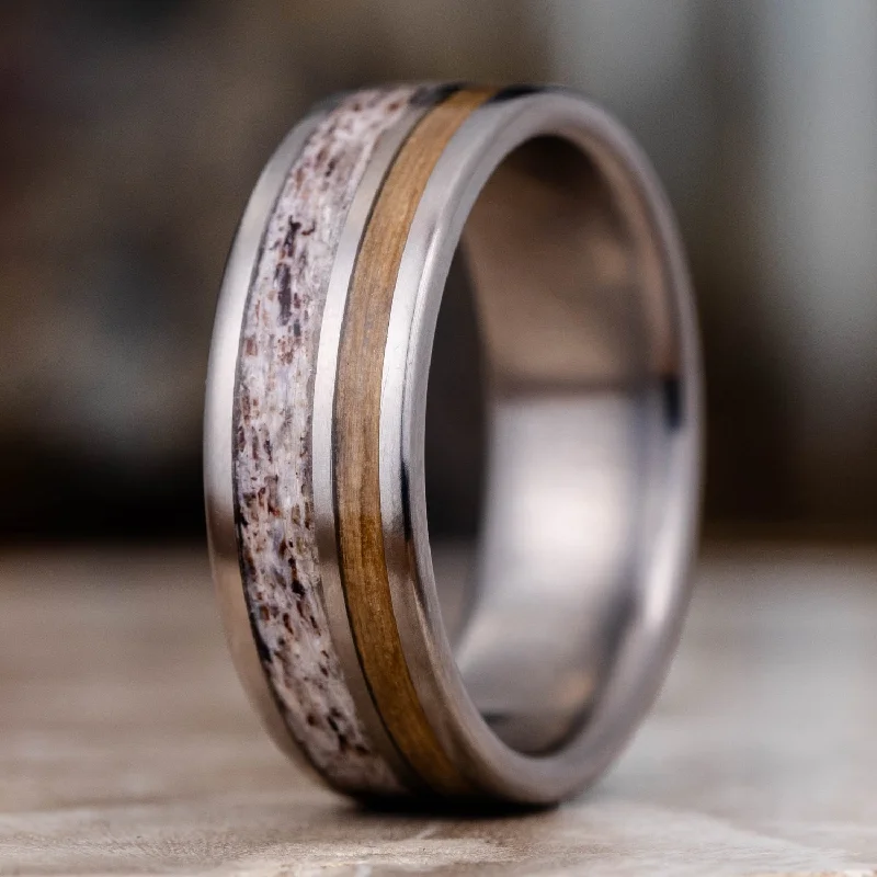 Unmissable Deals On Handmade Jewelry Collections (In-Stock)Titanium Wedding Band with Whiskey Barrel & Naturally Shed Elk Antler - Size 8.75 | 7mm Wide Unmissable Deals On Handmade Jewelry Collections (In-Stock)Titanium Wedding Band with Whiskey Barrel & Naturally Shed Elk Antler - Size 8.75 | 7mm Wide