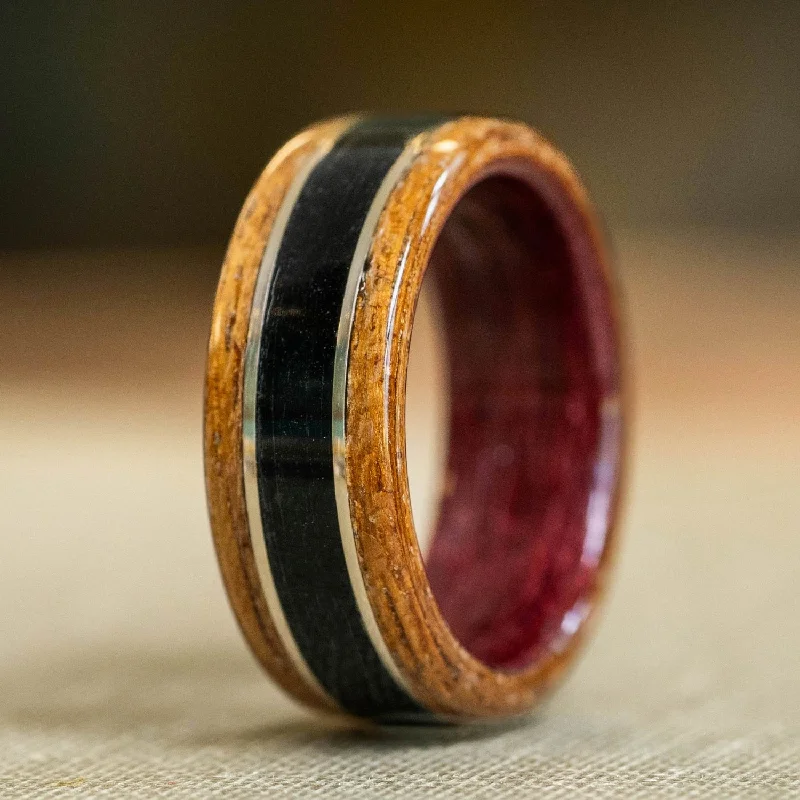 Special Jewelry Deals – Upgrade Your Collection (In-Stock) USS New Jersey Wooden Ring, Purple Heart, Custom Fabric & Dual White Gold - Size 7.5 | 8mm Wide