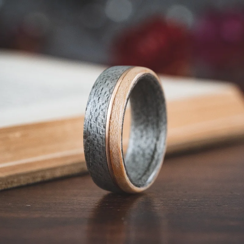 The Ultimate Jewelry Sale – Shop Premium Styles (In-Stock) Weathered Maple Wooden Ring, Offset Yellow Gold & Natural Maple Edge - Size 9.75 | 8mm Wide The Ultimate Jewelry Sale – Shop Premium Styles (In-Stock) Weathered Maple Wooden Ring, Offset Yellow Gold & Natural Maple Edge - Size 9.75 | 8mm Wide