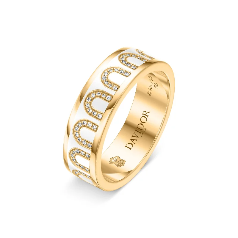 Discounted Jewelry For A Glamorous Look L'Arc de DAVIDOR Ring MM, 18k Yellow Gold with Neige Lacquered Ceramic and Arcade Diamonds Discounted Jewelry For A Glamorous Look L'Arc de DAVIDOR Ring MM, 18k Yellow Gold with Neige Lacquered Ceramic and Arcade Diamonds
